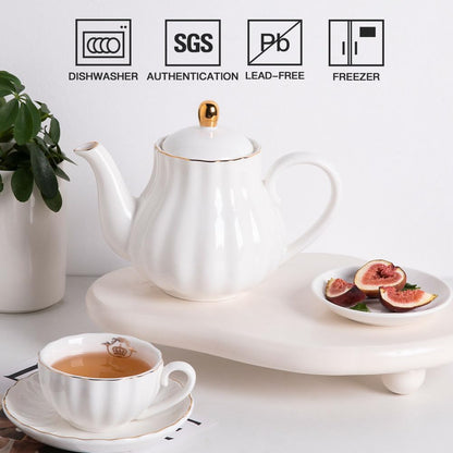 Sweejar Royal Teapot, Ceramic Tea Pot with Removable Stainless Steel Infuser, Blooming &amp; Loose Leaf Teapot - 28 Ounce(White)