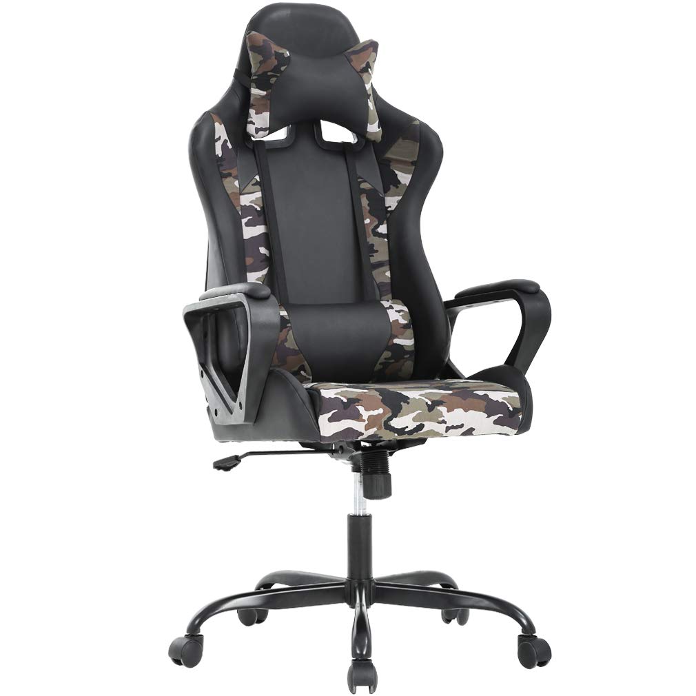 Ergonomic Office Chair, High-Back White Gaming Chair with Lumbar Support PC Computer Chair Racing Chair PU Task Desk Chair Ergonomic Executive Swivel Rolling Chair for Back Pain Women, Men (Black)