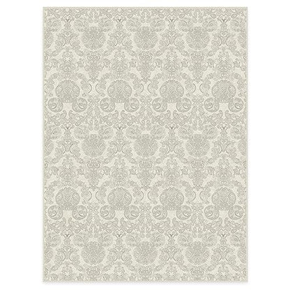 RUGGABLE Disney Traditional Mickey Mouse Washable Rug - Perfect Area Rug for Nursery Playroom Kids Room - Pet &amp; Child Friendly - Stain &amp; Water Resistant - Damask Grey 3&