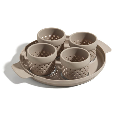 Our Place Silicone Egg Poacher Add-On - Easy-Use Poaching Set | Fail-Proof Water Bath Design | Includes Sturdy Nylon Platter &amp; Perforated Cups | BPA-Free, Dishwasher Safe | Blue Salt