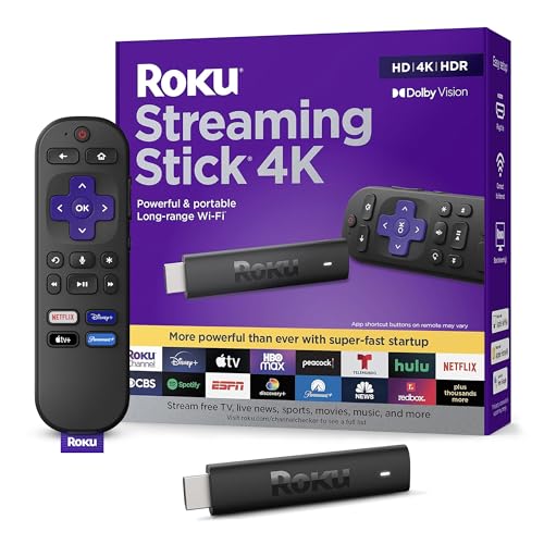 Roku Streaming Stick 4K | Portable Roku Streaming Device 4K/HDR/Dolby Vision, Roku Voice Remote, Free &amp; Live TV