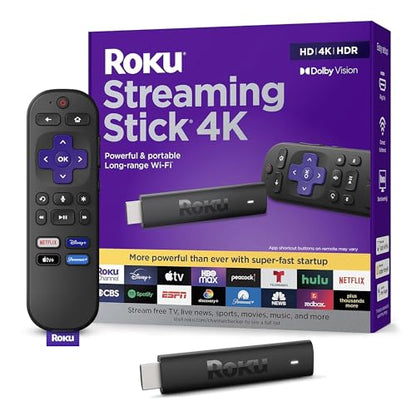 Roku Streaming Stick 4K | Portable Roku Streaming Device 4K/HDR/Dolby Vision, Roku Voice Remote, Free &amp; Live TV