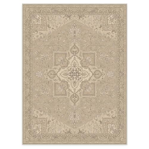 RUGGABLE Maral Heriz Washable Rug - Perfect Vintage Area Rug for Living Room Bedroom Kitchen - Pet &amp; Child Friendly - Stain &amp; Water Resistant - Creme 3&
