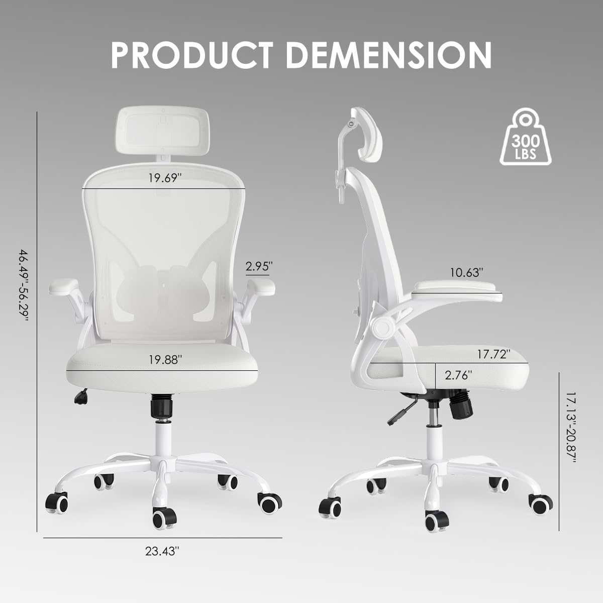 Farini Ergonomic Office Chair, Home Office Desk Chair with Headrest, High Back Computer Chair with Flip-up Armrests and Adjustable Lumbar Support for Home Office Study Bedroom, Khaki.