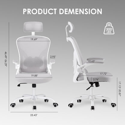Farini Ergonomic Office Chair, Home Office Desk Chair with Headrest, High Back Computer Chair with Flip-up Armrests and Adjustable Lumbar Support for Home Office Study Bedroom, Khaki.