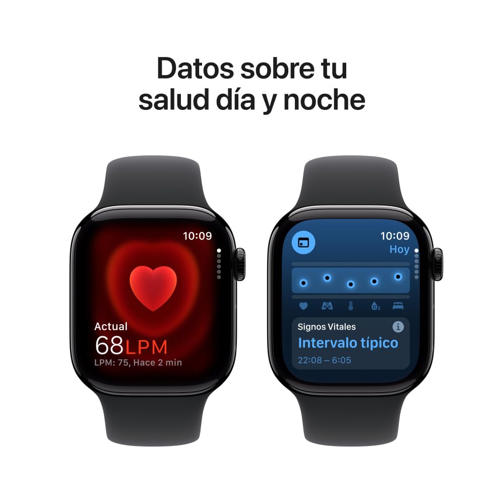 Apple Watch Series 10 [GPS 46mm] Smartwatch with Jet Black Aluminium Case with Black Sport Band. Fitness Tracker, ECG App, Always-On Retina Display, Water-Resistant
