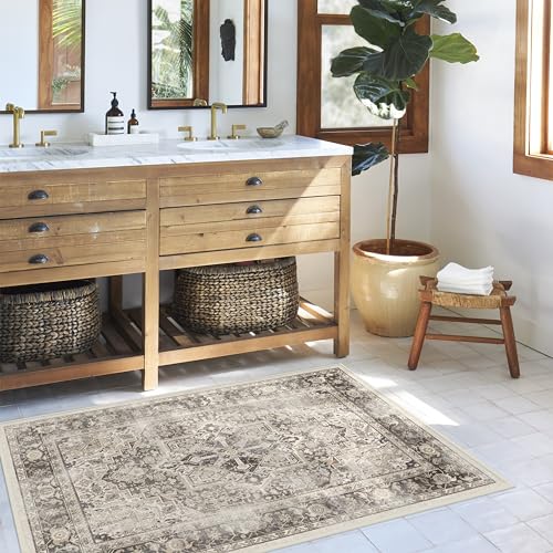 RUGGABLE Kamran Washable Rug - Perfect Vintage Area Rug for Living Room Bedroom Kitchen - Pet &amp; Child Friendly - Stain &amp; Water Resistant - Hazel 5&