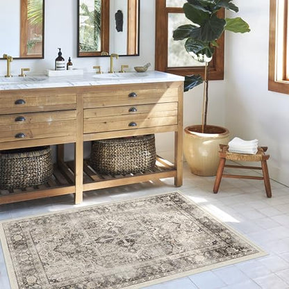 RUGGABLE Kamran Washable Rug - Perfect Vintage Area Rug for Living Room Bedroom Kitchen - Pet &amp; Child Friendly - Stain &amp; Water Resistant - Hazel 5&