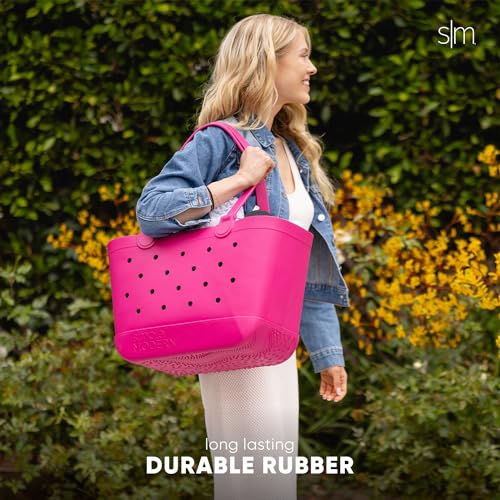 Simple Modern Beach Bag Rubber Tote | Waterproof Medium Tote Bag with Zipper Pocket for Pool, Groceries, Sports | Gifts For Women | Getaway Bag Collection | Almond Birch