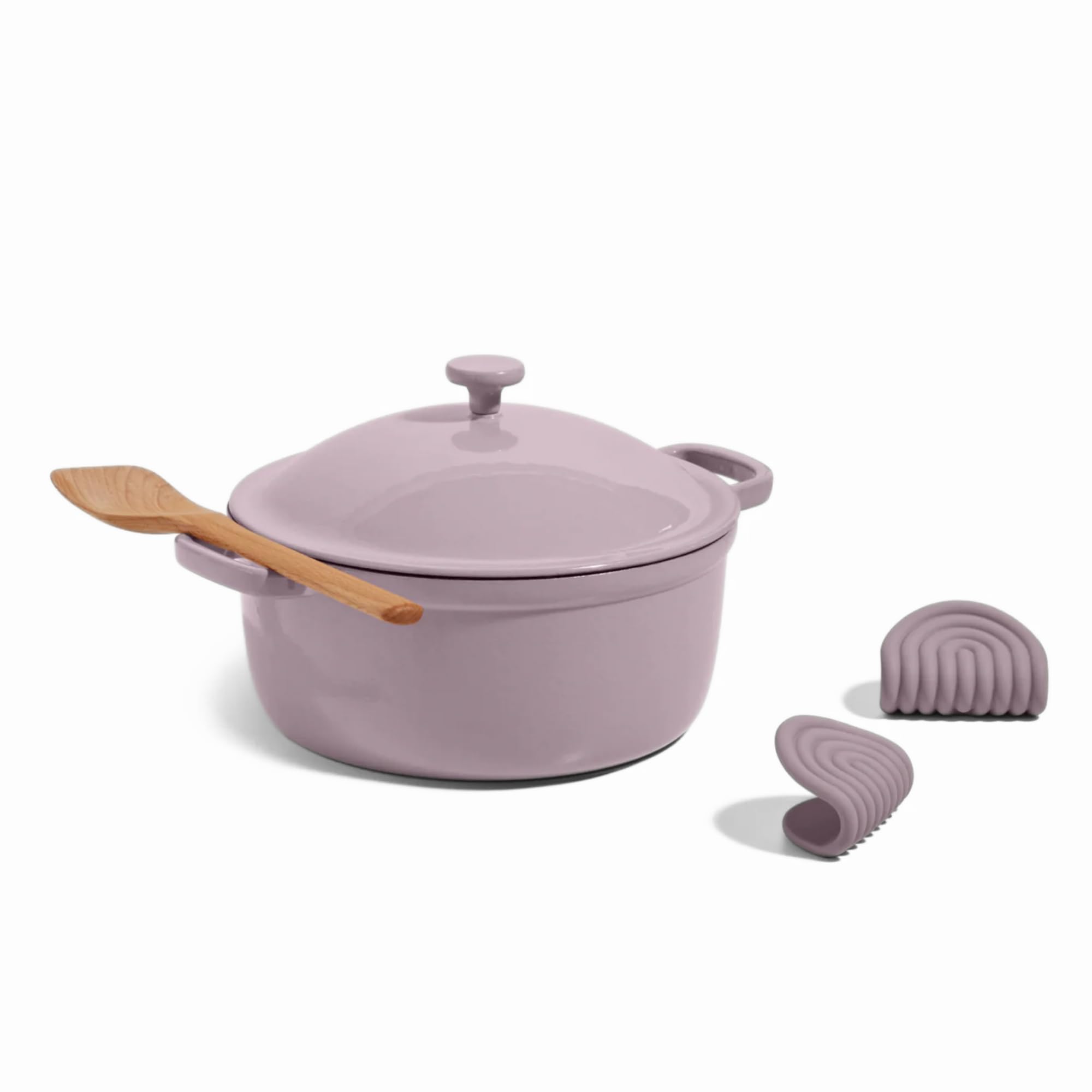 Our Place Cast Iron Perfect Pot | 6-in-1 Multifunctional 5.5 Qt. Toxin-Free Enameled Dutch Oven with Self-Basting Lid | Hot Grips &amp; Beechwood Scraper | Induction Cooktop and Oven Safe | Spice
