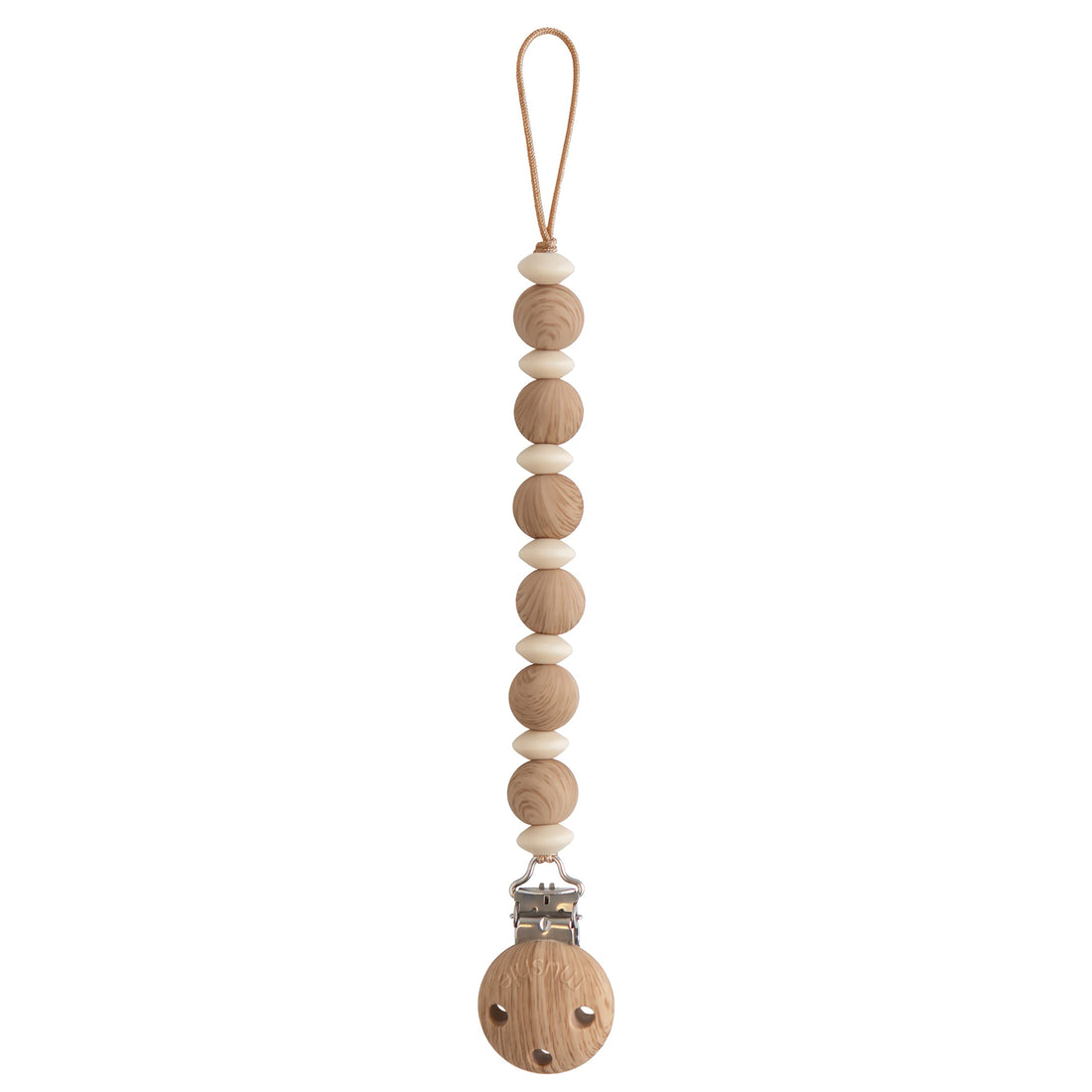 mushie 100% Silicone Baby Pacifier Clip BPA Free | Luna (Faux Wood)
