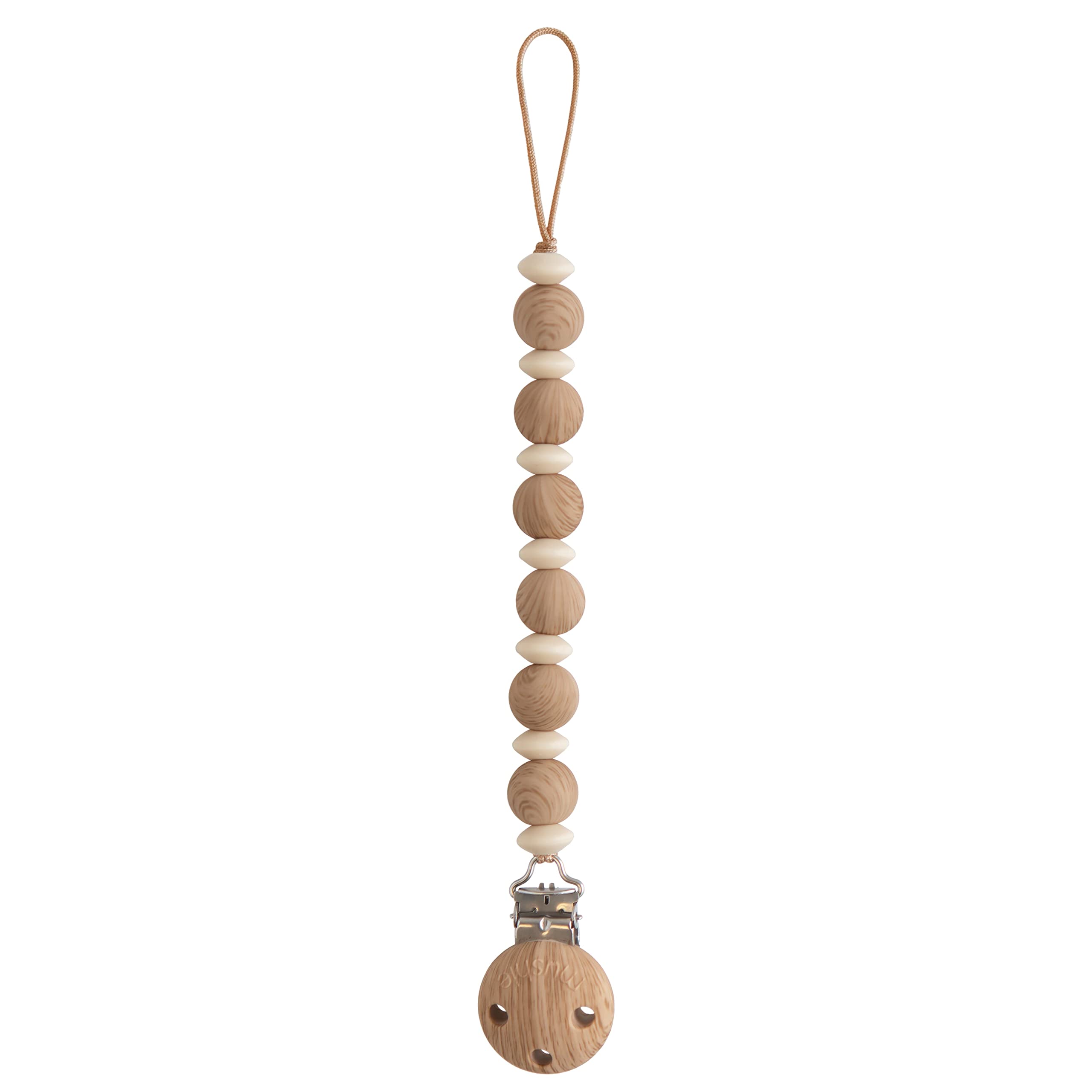 mushie 100% Silicone Baby Pacifier Clip BPA Free | Luna (Faux Wood)
