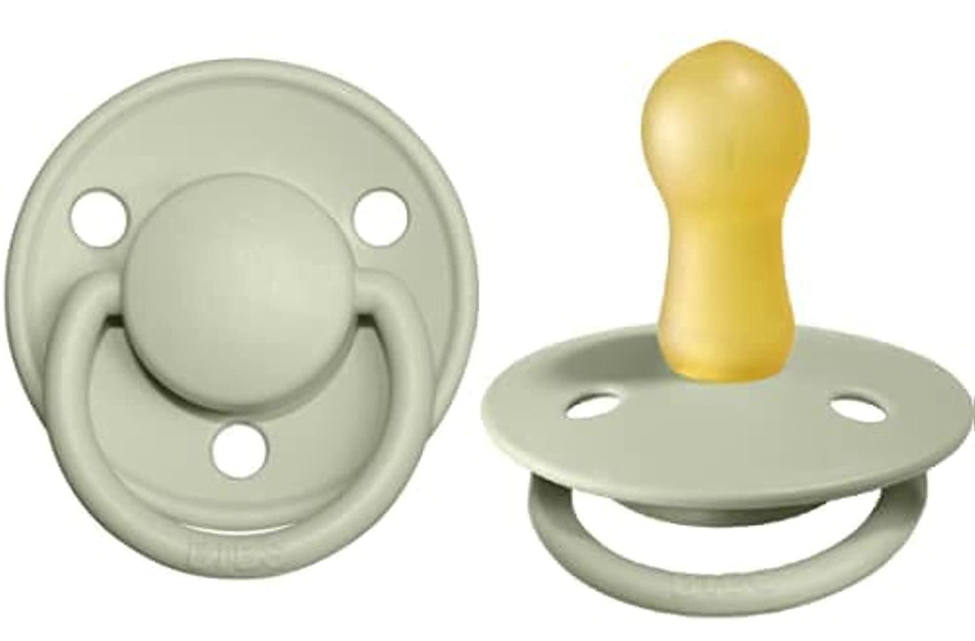 BIBS De Lux Baby Pacifier 2-Pack | Made in Denmark | BPA Free Dummy Soother, Round Nipple. Natural Rubber Latex, Size 2 (6-18 Months), Vanilla/Dark Oak