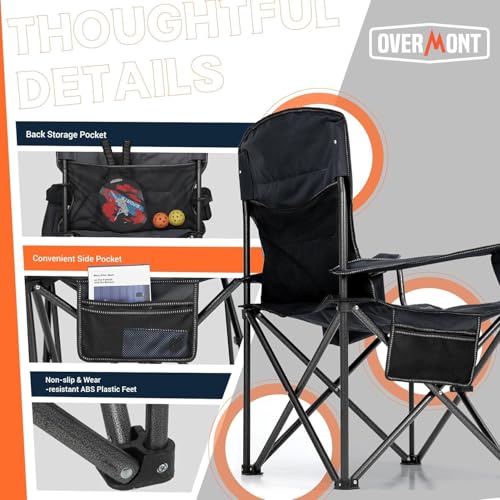Overmont Oversized Folding Camping Chair - Fully Padded with Cooler Pocket Carry Bag - Heavy Duty Portable Collapsible Lawn Chair Supports 450 LBS for Outdoor Sports Beach Garden Picnic