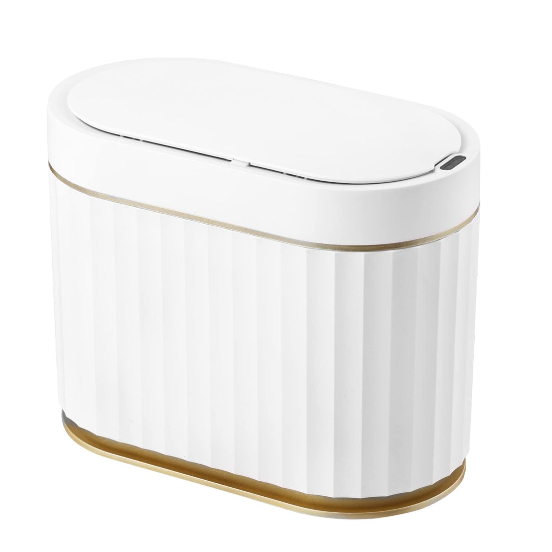 ELPHECO Mini Desktop Trash Can with Lid, Small Slim Automatic Garbage Can, 1.3 Gallon Motion Sensor Countertop Waste Basket for Bedroom, Office, Bathroom, White with Grey Trim
