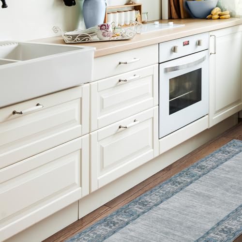 RUGGABLE Zinnia Runner Rug - Perfect Boho Washable Rug for Entryway Hallway Kitchen - Pet &amp; Child Friendly - Stain &amp; Water Resistant - Grey 2.5&