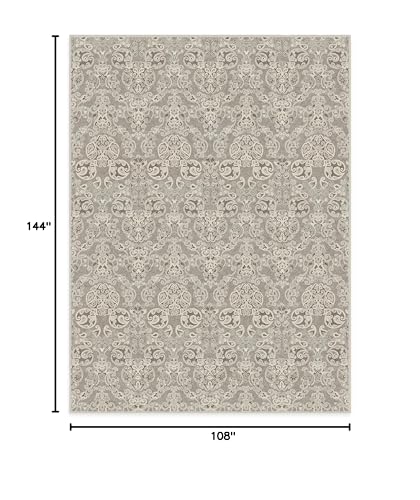 RUGGABLE Disney Traditional Mickey Mouse Washable Rug - Perfect Area Rug for Nursery Playroom Kids Room - Pet &amp; Child Friendly - Stain &amp; Water Resistant - Damask Grey 3&