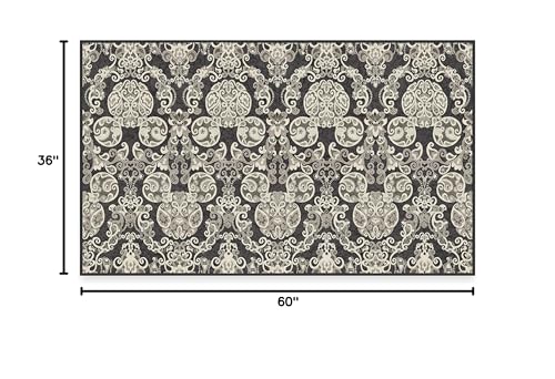 RUGGABLE Disney Traditional Mickey Mouse Washable Rug - Perfect Area Rug for Nursery Playroom Kids Room - Pet &amp; Child Friendly - Stain &amp; Water Resistant - Damask Grey 3&