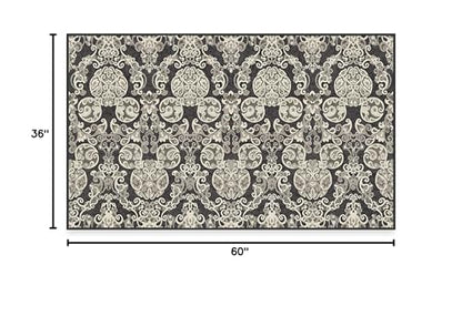 RUGGABLE Disney Traditional Mickey Mouse Washable Rug - Perfect Area Rug for Nursery Playroom Kids Room - Pet &amp; Child Friendly - Stain &amp; Water Resistant - Damask Grey 3&