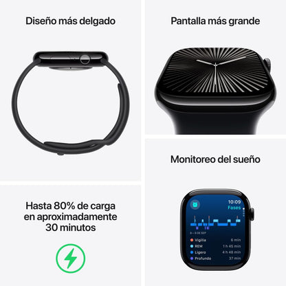 Apple Watch Series 10 [GPS 46mm] Smartwatch with Jet Black Aluminium Case with Black Sport Band. Fitness Tracker, ECG App, Always-On Retina Display, Water-Resistant