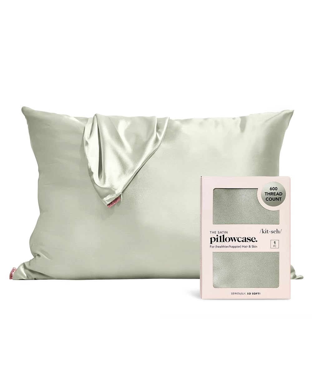 Kitsch Satin Pillowcase with Zipper for Hair &amp; Skin, Softer Than Silk Pillow Cases Queen, Smooth Pillow Covers, Machine Washable, Wrinkle-Free, Cooling Satin Pillow Cases Standard Size 19&quot;x26&quot;, Ivory