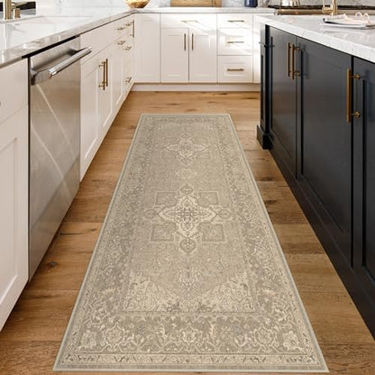 RUGGABLE Maral Heriz Washable Rug - Perfect Vintage Area Rug for Living Room Bedroom Kitchen - Pet &amp; Child Friendly - Stain &amp; Water Resistant - Creme 3&