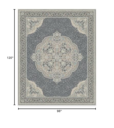 RUGGABLE Disney Traditional Mickey Mouse Washable Rug - Perfect Area Rug for Nursery Playroom Kids Room - Pet &amp; Child Friendly - Stain &amp; Water Resistant - Damask Grey 3&