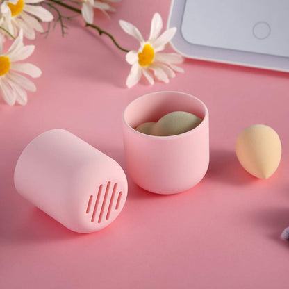 BEZOX Makeup Sponge Holder, Silicone Beauty Sponge Case with Double-Sided Vent Design for Quick Drying, Compact Travel Essentials Make Up Blender Container - Khaki