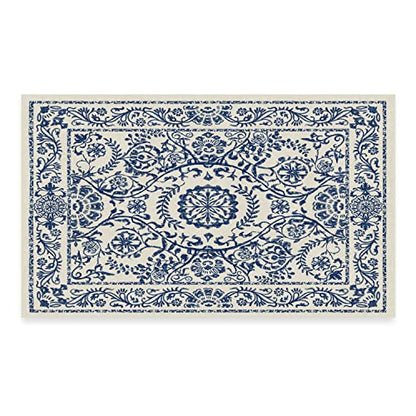 RUGGABLE Washable 2x3 Area Rug, Delphina Delft Blue, Premium Vintage Rugs for Living Room, Bedroom, Kitchen, Office, Classroom with Gripper Non Slip Pad