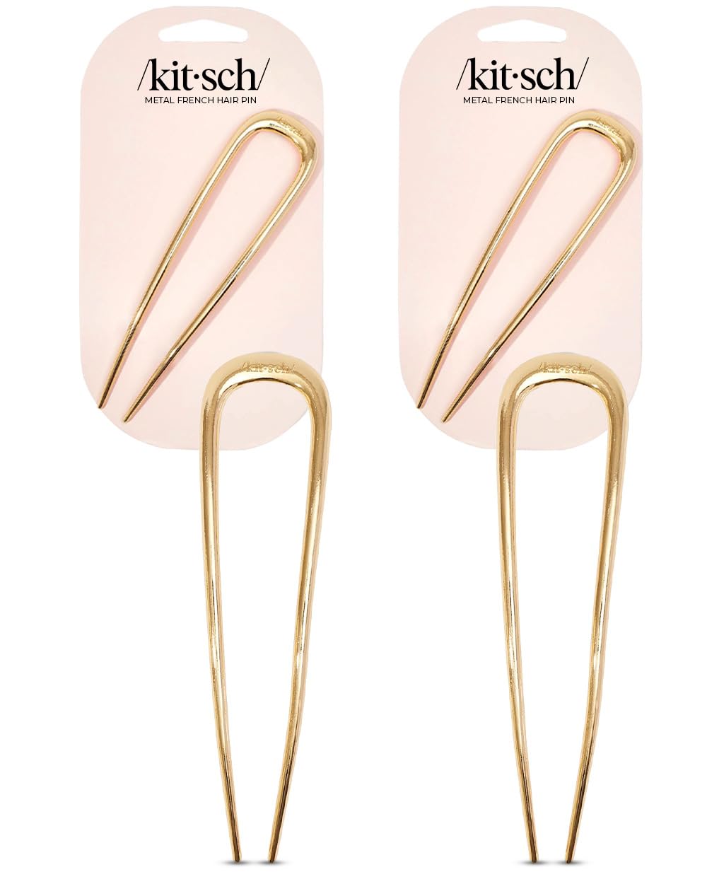 Kitsch Metal French Hair Pins for Women, Gold French Pins for Thick Hair, U Shaped Hair Pins, Metal Hair Pin for All Hair Types, Hair Sticks for Buns, French Twist Hair Pin, Hair Fork - 1pc Gold