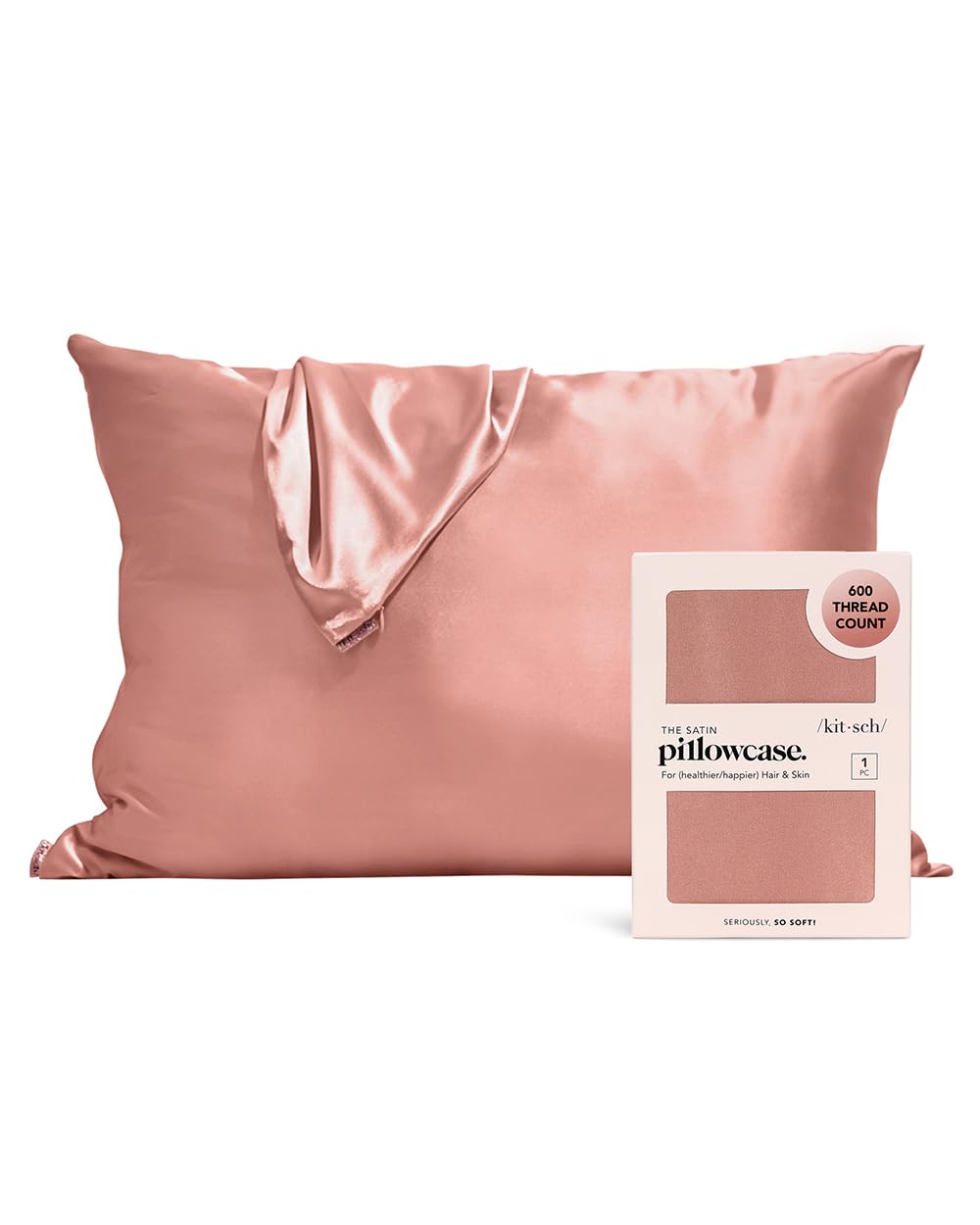 Kitsch Satin Pillowcase with Zipper for Hair &amp; Skin, Softer Than Silk Pillow Cases Queen, Smooth Pillow Covers, Machine Washable, Wrinkle-Free, Cooling Satin Pillow Cases Standard Size 19&quot;x26&quot;, Ivory
