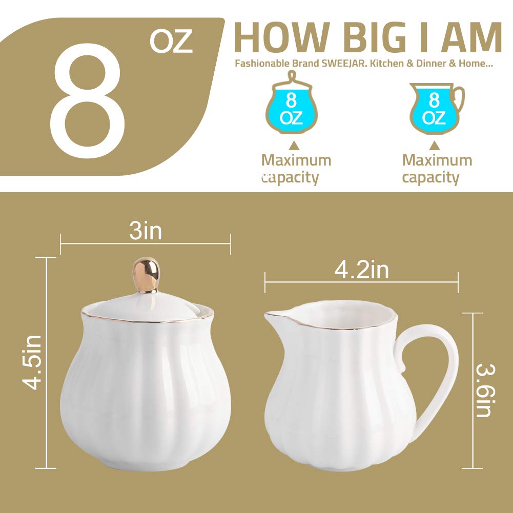 Sweejar Royal Ceramic Sugar and Creamer Set with Lid, 28 oz Teapot with Removable Stainless Steel Infuser,Blooming &amp; Loose Leaf Teapot offee Serving Set Wedding Gift(Pink)