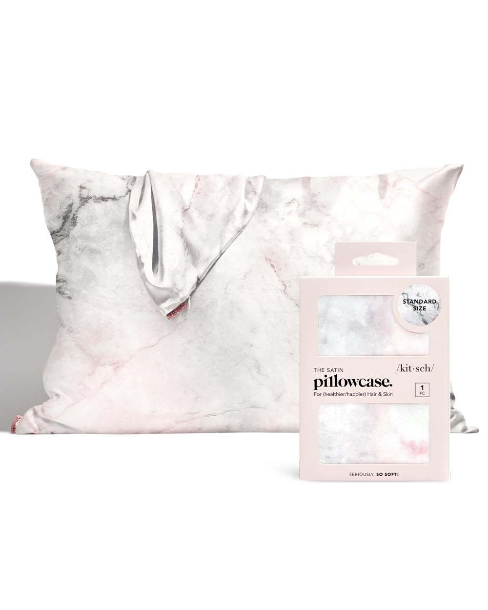 Kitsch Satin Pillowcase with Zipper for Hair &amp; Skin, Softer Than Silk Pillow Cases Queen, Smooth Pillow Covers, Machine Washable, Wrinkle-Free, Cooling Satin Pillow Cases Standard Size 19&quot;x26&quot;, Ivory
