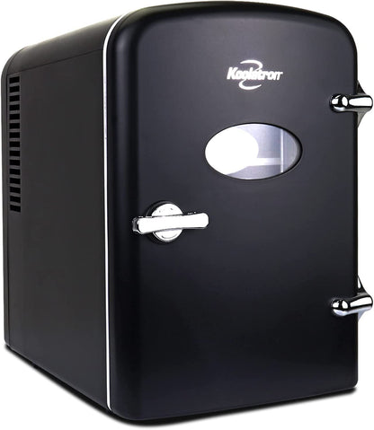 Koolatron Retro Mini Portable Fridge, 4L Compact Refrigerator for Skincare, Beauty Serum, Face Mask, Personal Cooler, Includes 12V Car Adapter, Desktop Accessory for Home Office Dorm Travel, Pink