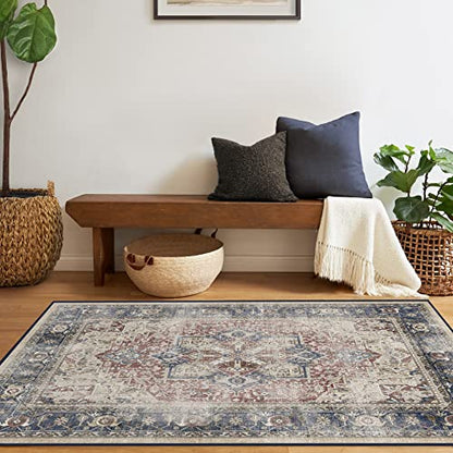 RUGGABLE Kamran Washable Rug - Perfect Vintage Area Rug for Living Room Bedroom Kitchen - Pet &amp; Child Friendly - Stain &amp; Water Resistant - Hazel 5&
