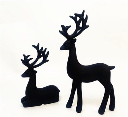 2 Pack Resin Christmas Reindeer Figurines Deer Statues Elk Sculpture Deer Ornaments for Living Figurine Statues TV Cabinet Home Office Wine Cabinet Decoration (Black)