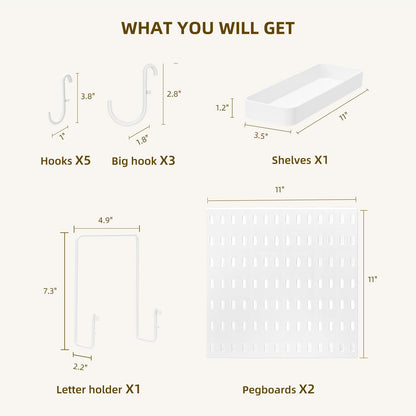 VUSIGN Pegboard Combination Wall Organizer Kit, 4 Pieces Pegboards and 17 Accessories Modular Hanging, Wall Mount Display Peg Board Panel Kits for Bedroom, Home, Office, Bathroom, 22&quot; x 22&quot;, Pink