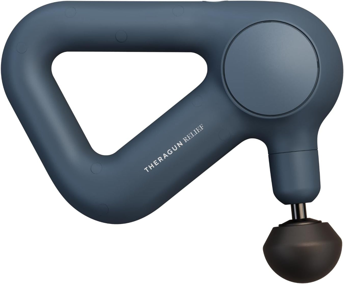 TheraGun Relief Handheld Percussion Massage Gun - Easy-to-Use, Comfortable &amp; Light Personal Massager for Every Day Pain Relief Massage Therapy in Neck, Back, Leg, Shoulder and Body (Navy)