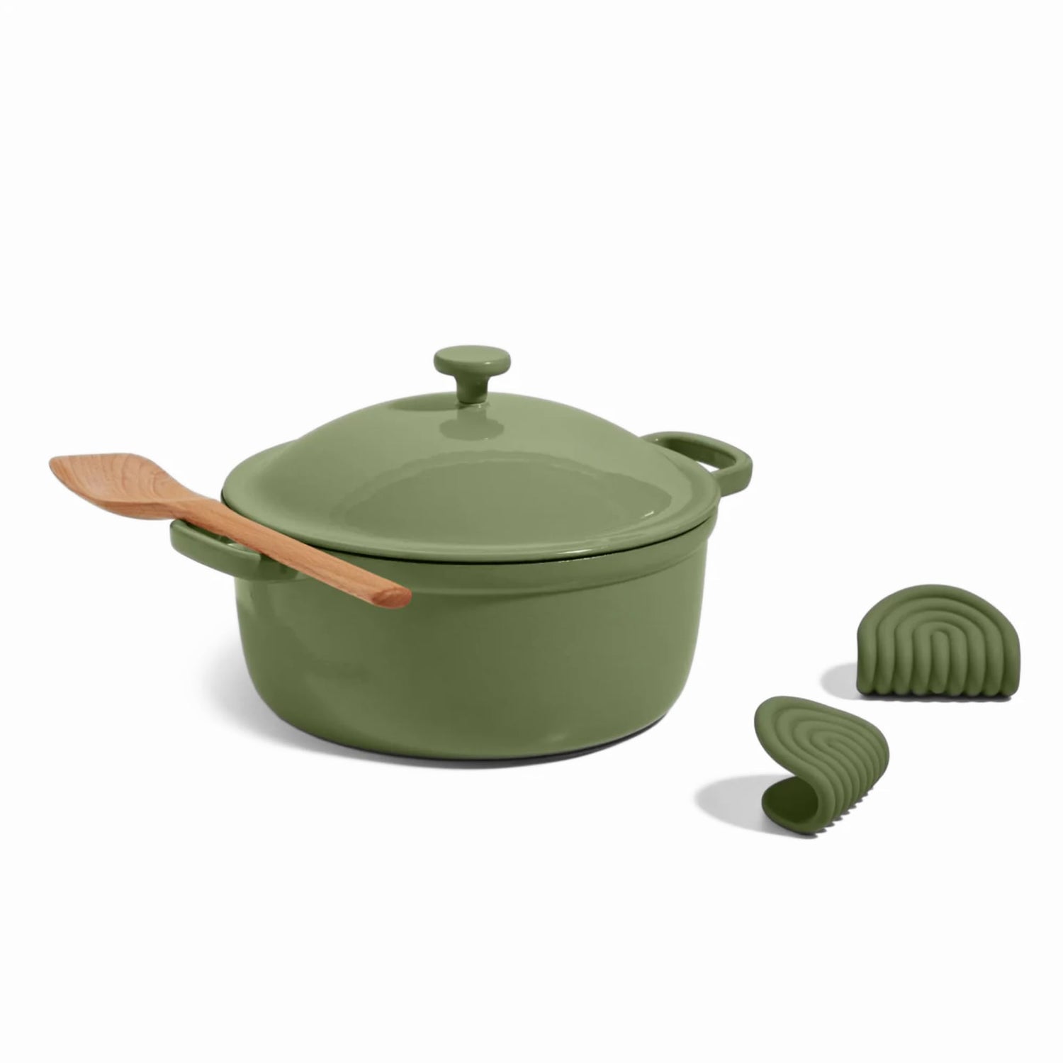 Our Place Cast Iron Perfect Pot | 6-in-1 Multifunctional 5.5 Qt. Toxin-Free Enameled Dutch Oven with Self-Basting Lid | Hot Grips &amp; Beechwood Scraper | Induction Cooktop and Oven Safe | Spice