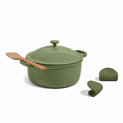 Our Place Cast Iron Perfect Pot | 6-in-1 Multifunctional 5.5 Qt. Toxin-Free Enameled Dutch Oven with Self-Basting Lid | Hot Grips &amp; Beechwood Scraper | Induction Cooktop and Oven Safe | Spice