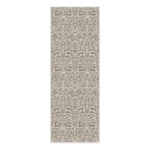 RUGGABLE Disney Traditional Mickey Mouse Washable Rug - Perfect Area Rug for Nursery Playroom Kids Room - Pet &amp; Child Friendly - Stain &amp; Water Resistant - Damask Grey 3&