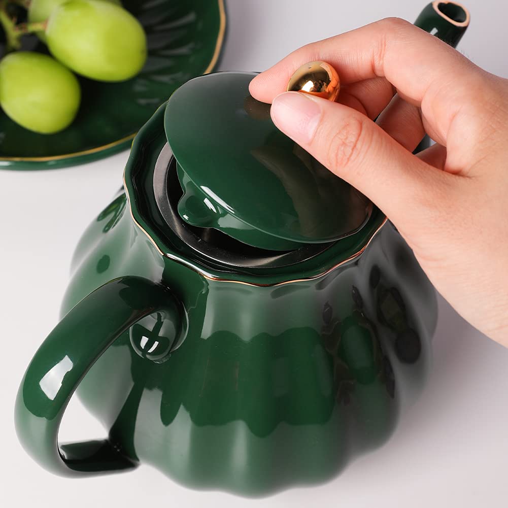 Sweejar Royal Teapot, Ceramic Tea Pot with Removable Stainless Steel Infuser, Blooming &amp; Loose Leaf Teapot - 28 Ounce(White)