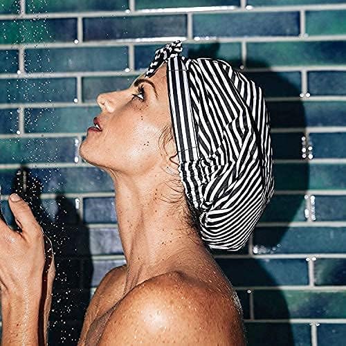 Kitsch Luxury Shower Cap for Women - Reusable Shower Cap for Long Hair with Non Slip Silicon Grip | Waterproof Hair Cap for Shower with One Size Fits Most | Stylish Hair Cover for Shower (Blush Dot)