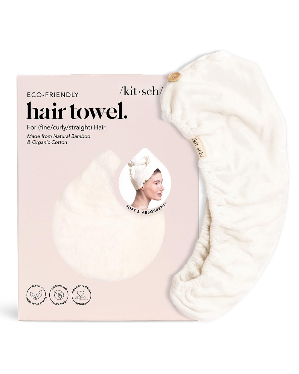 Kitsch Microfiber Hair Towel Wrap - Quick Dry Curly Hair Wraps for Women Wet Hair | Microfiber Towel for Hair | Hair Drying Towel Wrap | Hair Towels for Women | Hair Turban for Wet Hair (Blush)