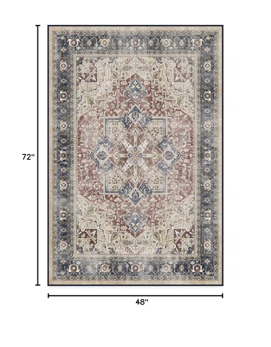 RUGGABLE Kamran Washable Rug - Perfect Vintage Area Rug for Living Room Bedroom Kitchen - Pet &amp; Child Friendly - Stain &amp; Water Resistant - Hazel 5&