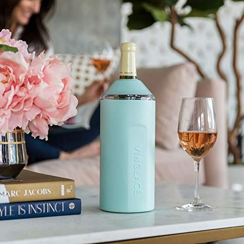 Vinglacé Wine Bottle Chiller- Portable Champagne Insulator- Stainless Steel Wine Cooler Sleeve, White