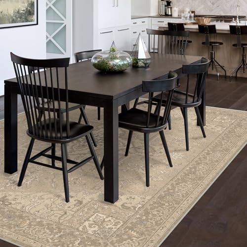 RUGGABLE Maral Heriz Washable Rug - Perfect Vintage Area Rug for Living Room Bedroom Kitchen - Pet &amp; Child Friendly - Stain &amp; Water Resistant - Creme 3&