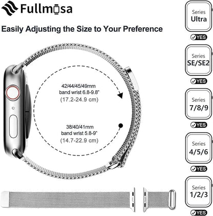 Fullmosa Compatible with Apple Watch Band 49mm 46mm 45mm 44mm 42mm 41mm 40mm 38mm Women Men, Stainless Steel Milanese Loop Replacement iWatch Bands Ultra 2/1 Series 10 9 8 7 6 5 4 3 2 1 SE