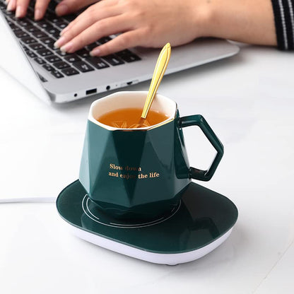 Coffee Warmer for Desk, with Mug Set. Cup Warmer with Automatic Shut Off, Drink Warmer for Cocoa, Tea, Milk. Gift for Women‘s Day Best Friend Woman Bestie Ladies Aunt Friends Birthday(Pink)