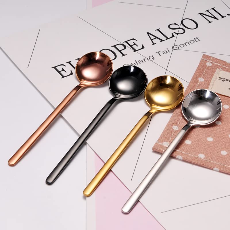 4 PCS Espresso Spoons 18/8 Stainless Steel, 5.2 Inches Vogue Mini Teaspoons Set for Stirring Coffee, Dessert Cake, Ice Cream, Soup, Antipasto Cappuccino, Frosted Handle, Sweejar（Gold）